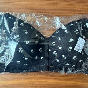 Black Floral Front Snap Bra